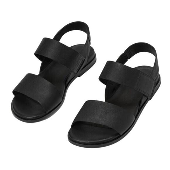 Eileen Fisher Womens Kanza Sandal US 11 Black Tumbled Leather Double Strap NWOB - Picture 1 of 12